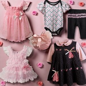 Pretty Pink Ruffles and Bows 3-6 Month; 7-Piece Bundle